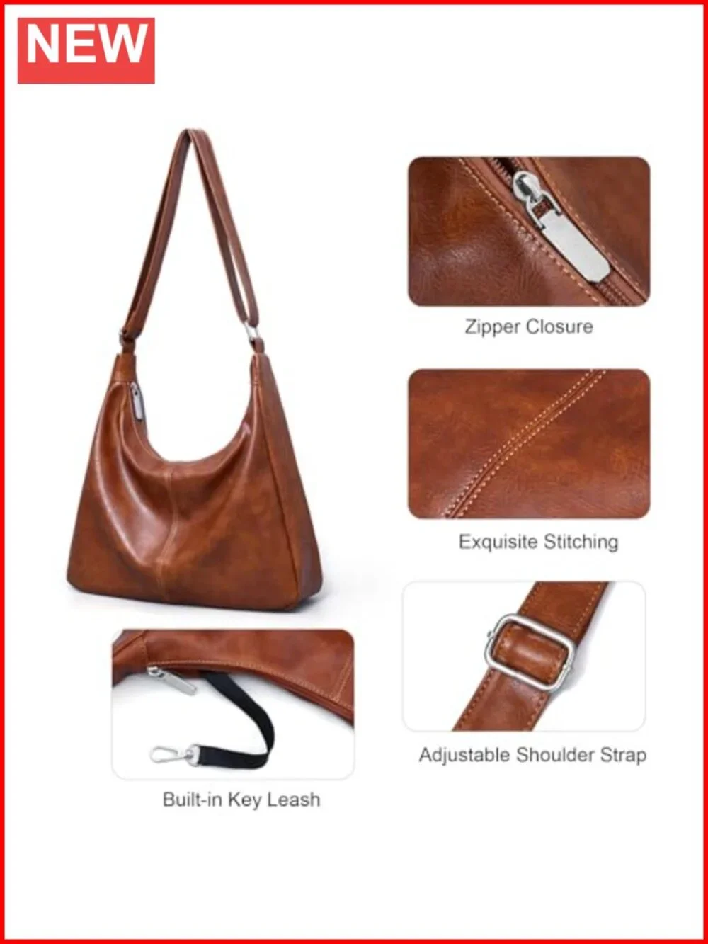 Vegan Leather Slouchy Hobo Bag with Adjustable Strap Travel Tote